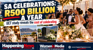 South African celebration economy 2026 illustrated with a wedding celebration, event venue and UCT spending research